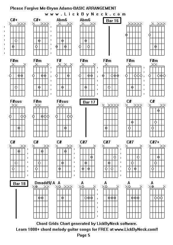 Chord Grids Chart of chord melody fingerstyle guitar song-Please Forgive Me-Bryan Adams-BASIC ARRANGEMENT,generated by LickByNeck software.